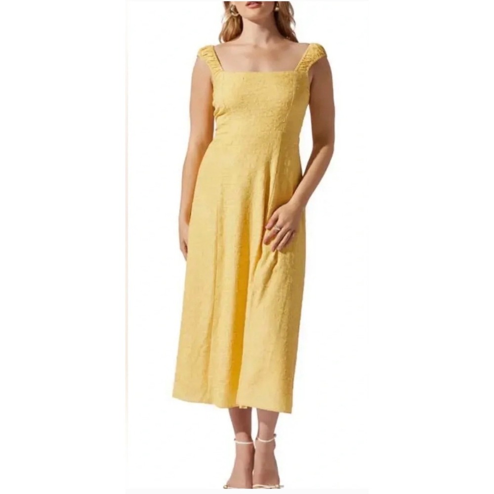 ASTR The Label Crinkle Yellow Textured Lace Up Back Midi Dress XL